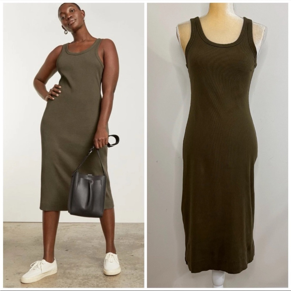 Everlane Tank Top Bodycon Olive Green Sleeveless Midi Dress Womens